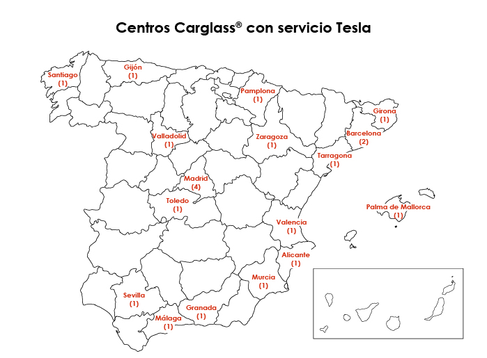 Mapa Centros Tesla Carglass<sup>®</sup>